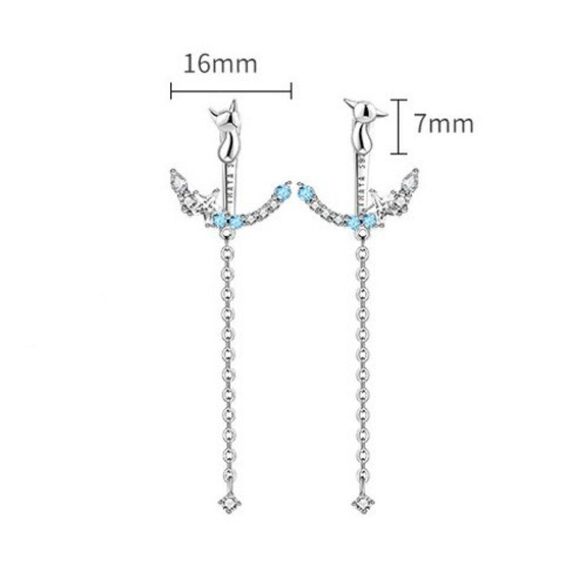 Sterling Silver Cute Cat Crystal Dangle Earrings - Picture 5 of 6